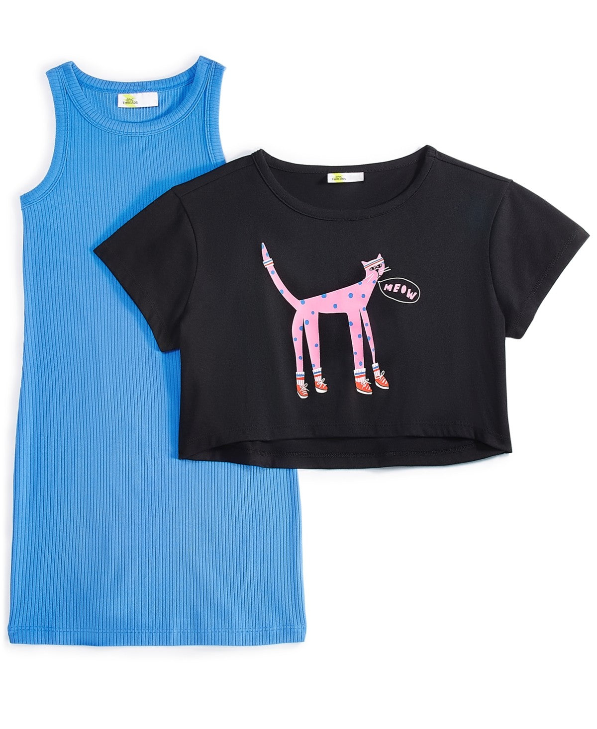 Epic Threads Girls Meow Top & Ribbed Dress Set, XS