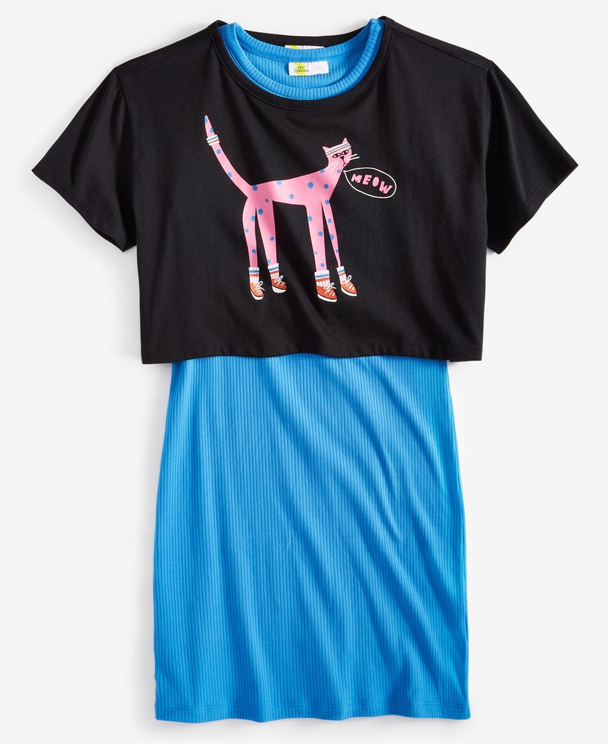 Epic Threads Girls Meow Top & Ribbed Dress Set, XS