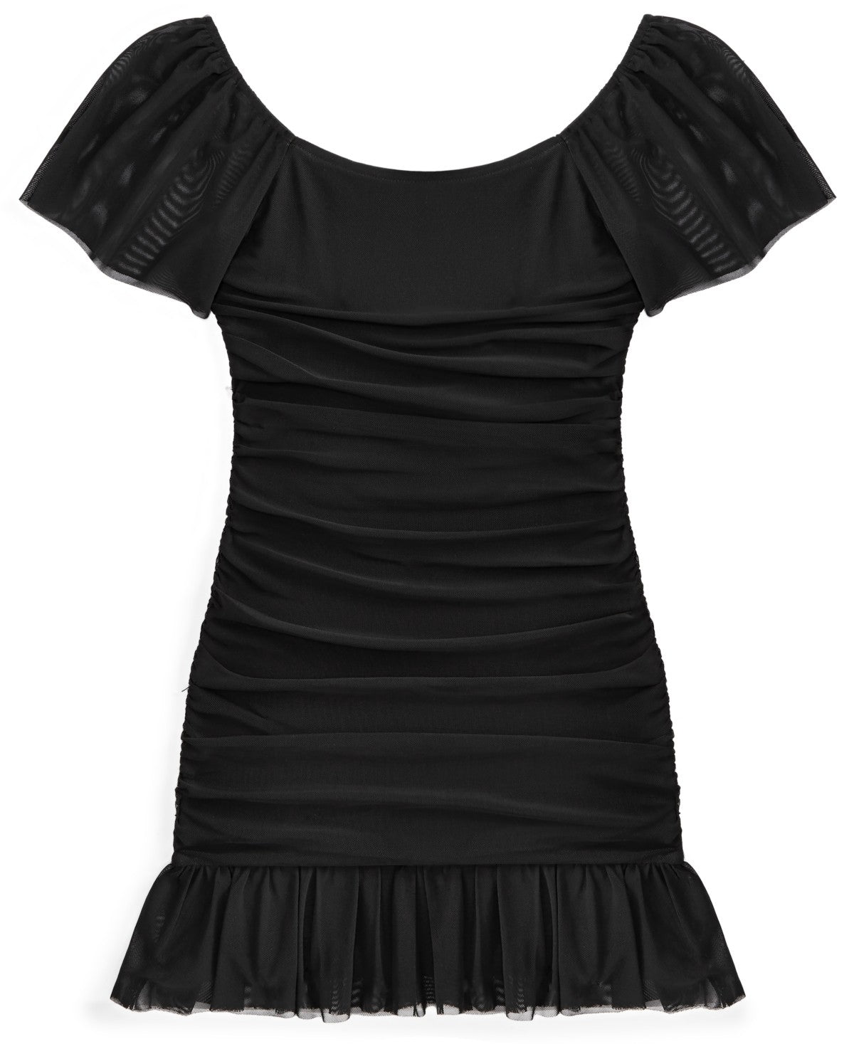 With Jules Ruched Flutter-Sleeve Dress, Black - Size S girl