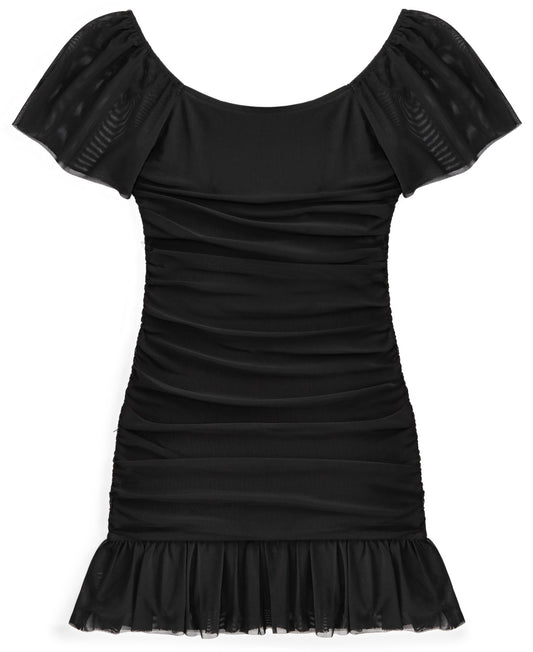 With Jules Ruched Flutter-Sleeve Dress, Black - Size S girl