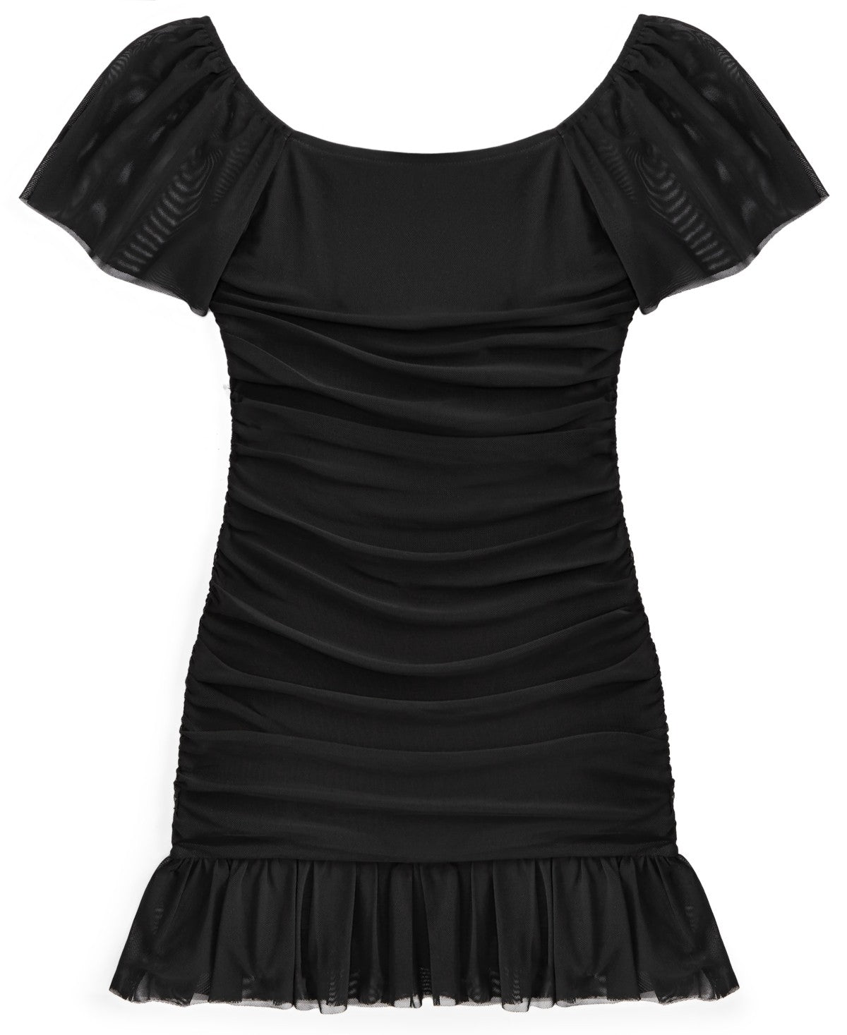 With Jules Ruched Flutter-Sleeve Dress, Black - Size S girl