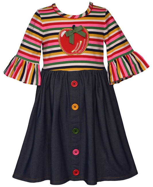 Bonnie Jean Toddler & Little Girls Apple-Applique Striped & Denim Dress - Multi