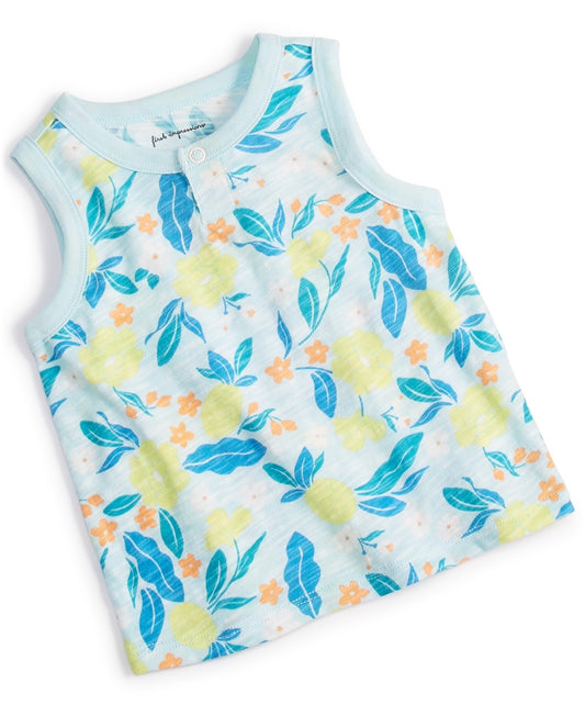 First Impressions Baby Boys Elegant Tropical Floral-Print Henley Tank Top, Created for Macy's - Oasis Blue