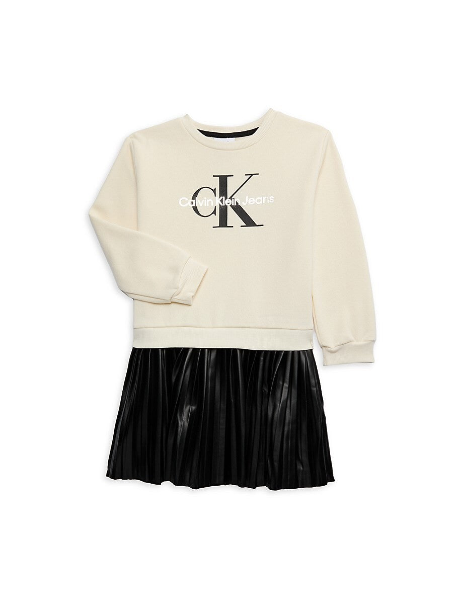 Calvin Klein Little Girl's 2-Piece Logo Sweatshirt & Faux Leather Skirt Set - Ivory - Size 3T