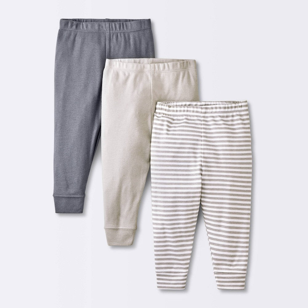 Baby 3pk Cotton Pants - Cloud Island™ Gray 0-3M: Midweight, Ankle Length