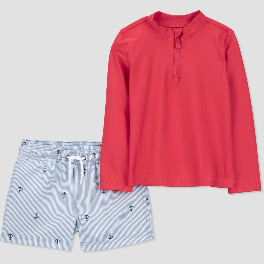 Carter's Just One You Baby Boys' Long Sleeve Anchors Printed Rash Guard Set - Blue/Red 12M: UPF 50+, Elastic Waistband