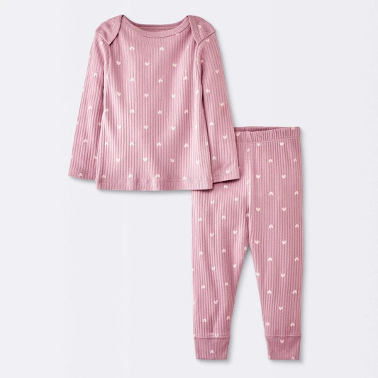 Baby Girls' 2pc Wide Ribbed Heart Top & Bottom Set - Cloud Island™ Pink 24M