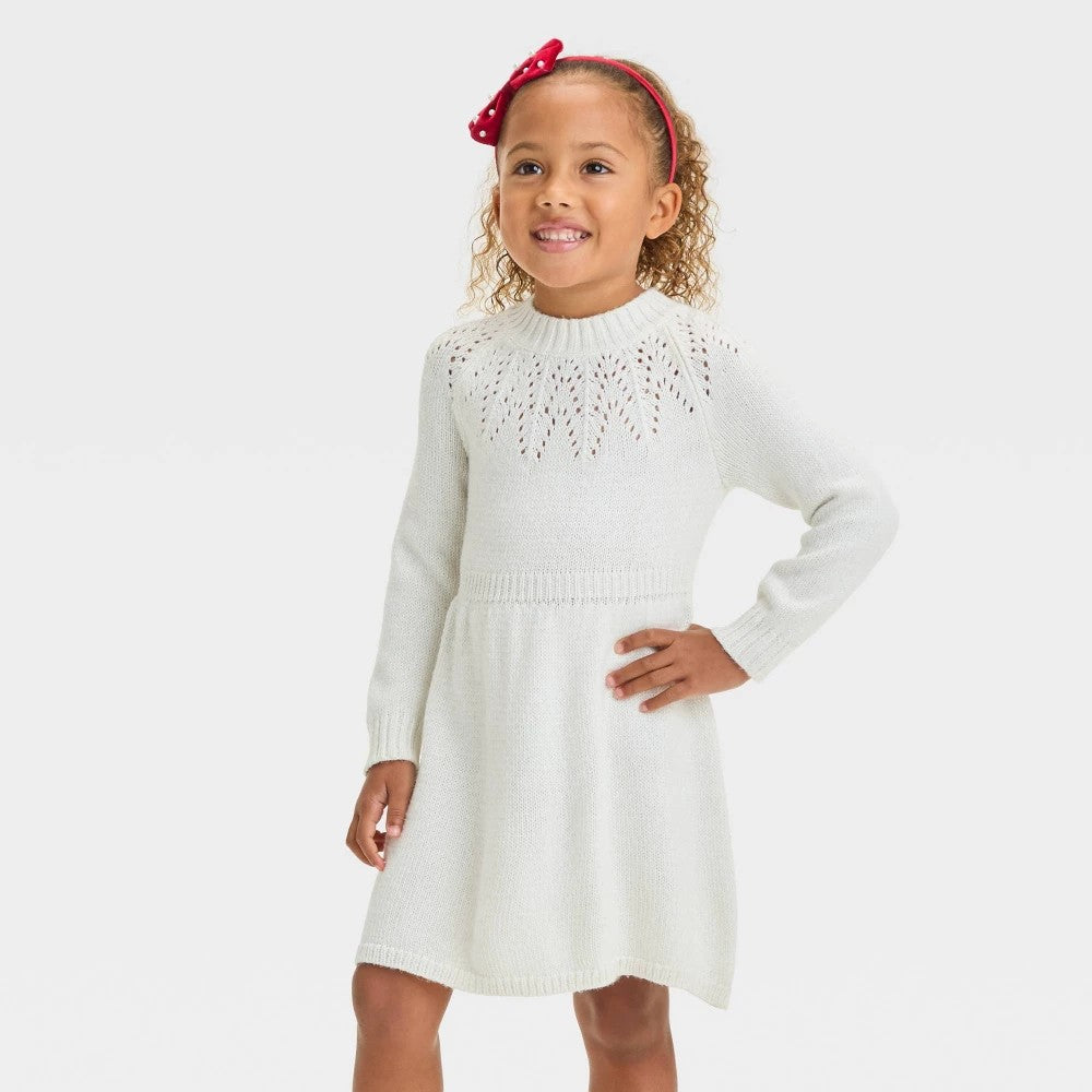 Cat & Jack Toddler Girls' Pointelle Sweater Dress, Cream 3T