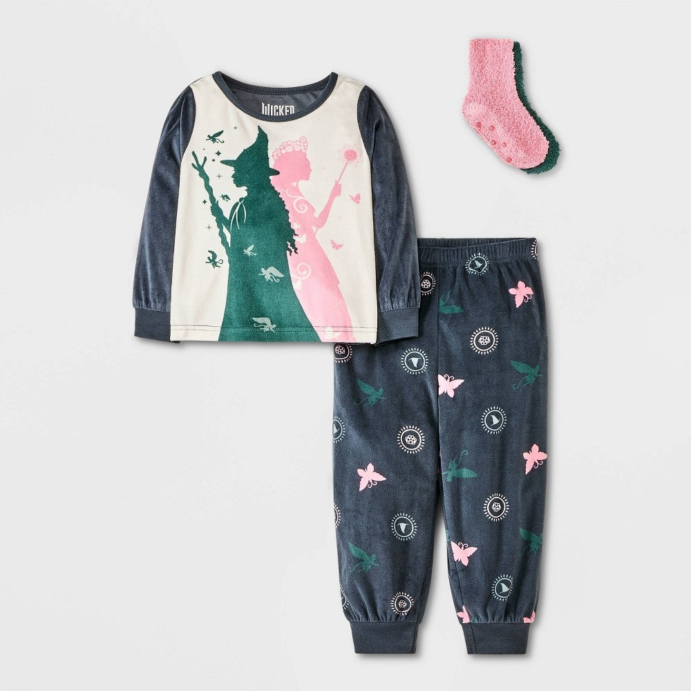 Toddler Girls' 2pc Wicked Bunny Fleece with Socks Pajama Set - White 2T