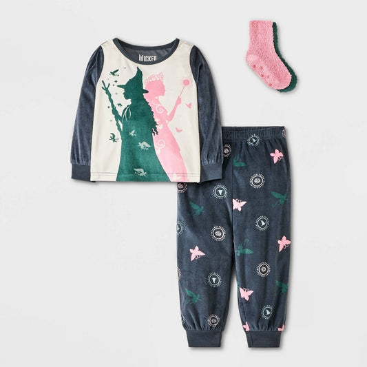 Toddler Girls' 2pc Wicked Bunny Fleece with Socks Pajama Set - White 2T