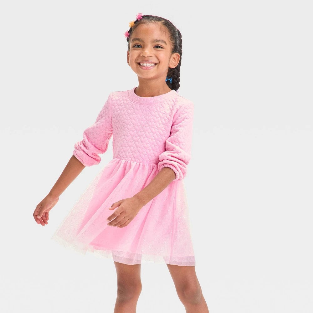 Cat & Jack Toddler Girls' Long Sleeve Tulle Dress Pink 3T