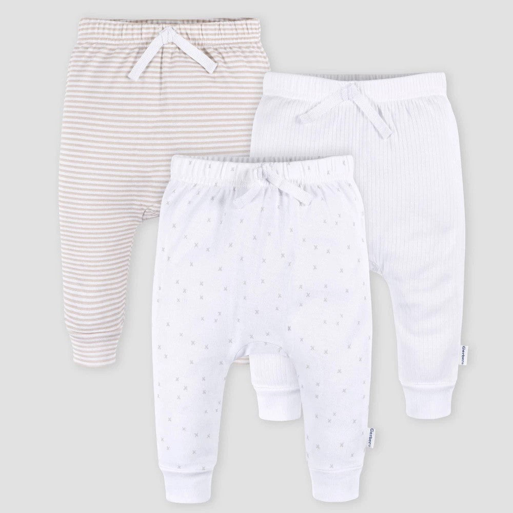 Gerber Baby boy Jogger Pants 3-Pack, Cotton, Elastic Waist  Size 0-3M