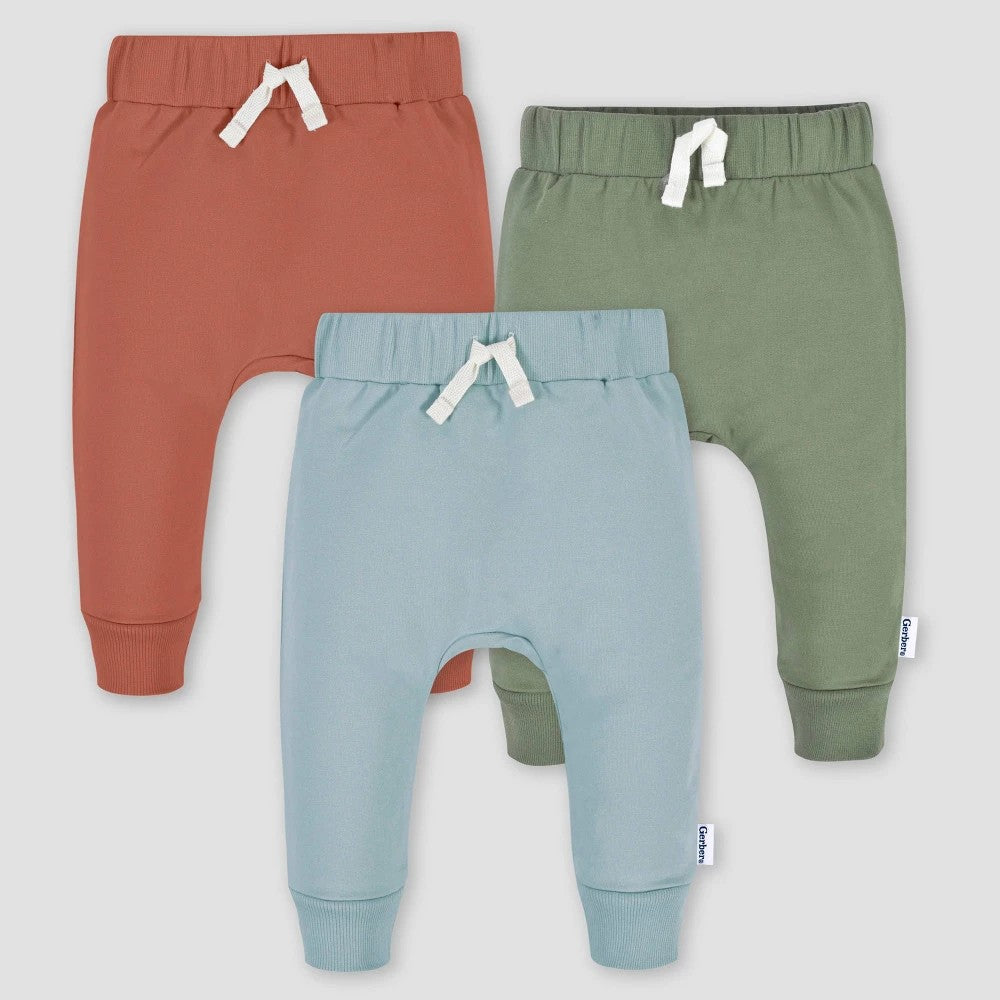 Gerber Baby 3pk Jogger Pants Blue 12M Cotton Elastic boys