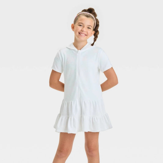 Cat & Jack Girls' Short Sleeve Dress XS - UPF 50+ White