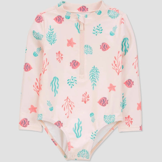 Carter's  Baby Girls' Long Sleeve Starfish and Fish Rash Guard Pink 12M