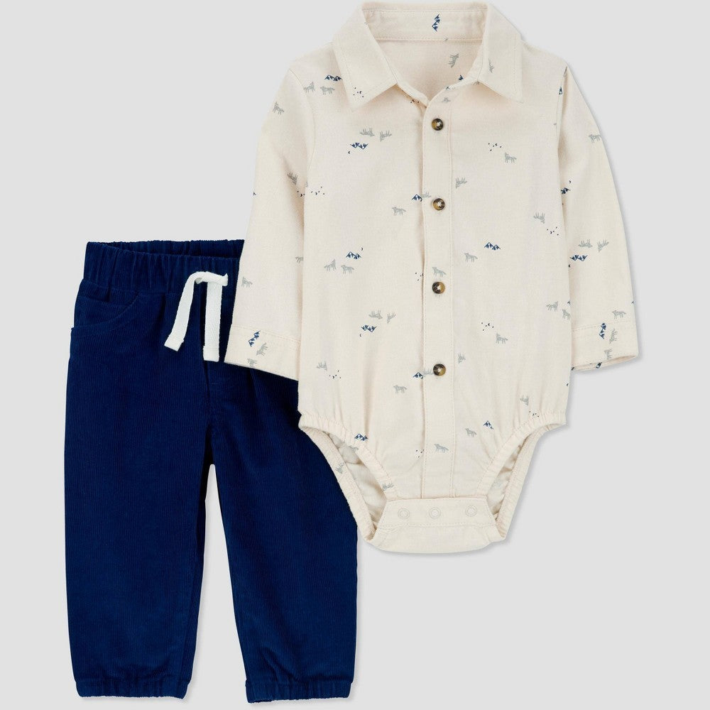 Carter's Just One You® Baby Boys' Button-Down Top & Bottom Set - Cream/Blue 12M
