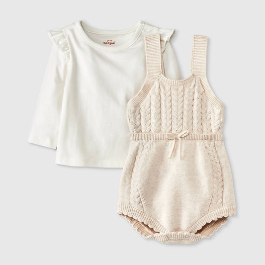 Baby Girls' Sweater Romper - Cat & Jack™ Cream 3-6M