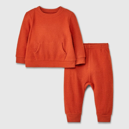 Baby Thermal Ribbed Top & Bottom Set - Cat & Jack™ Rust 12M