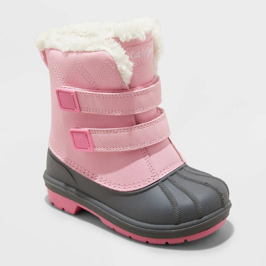 Toddler Denver Winter Boots - Cat & Jack Light Pink 7T: Waterproof, Hook and Loop Closure, Treaded Outsole, Round Toe - Girl