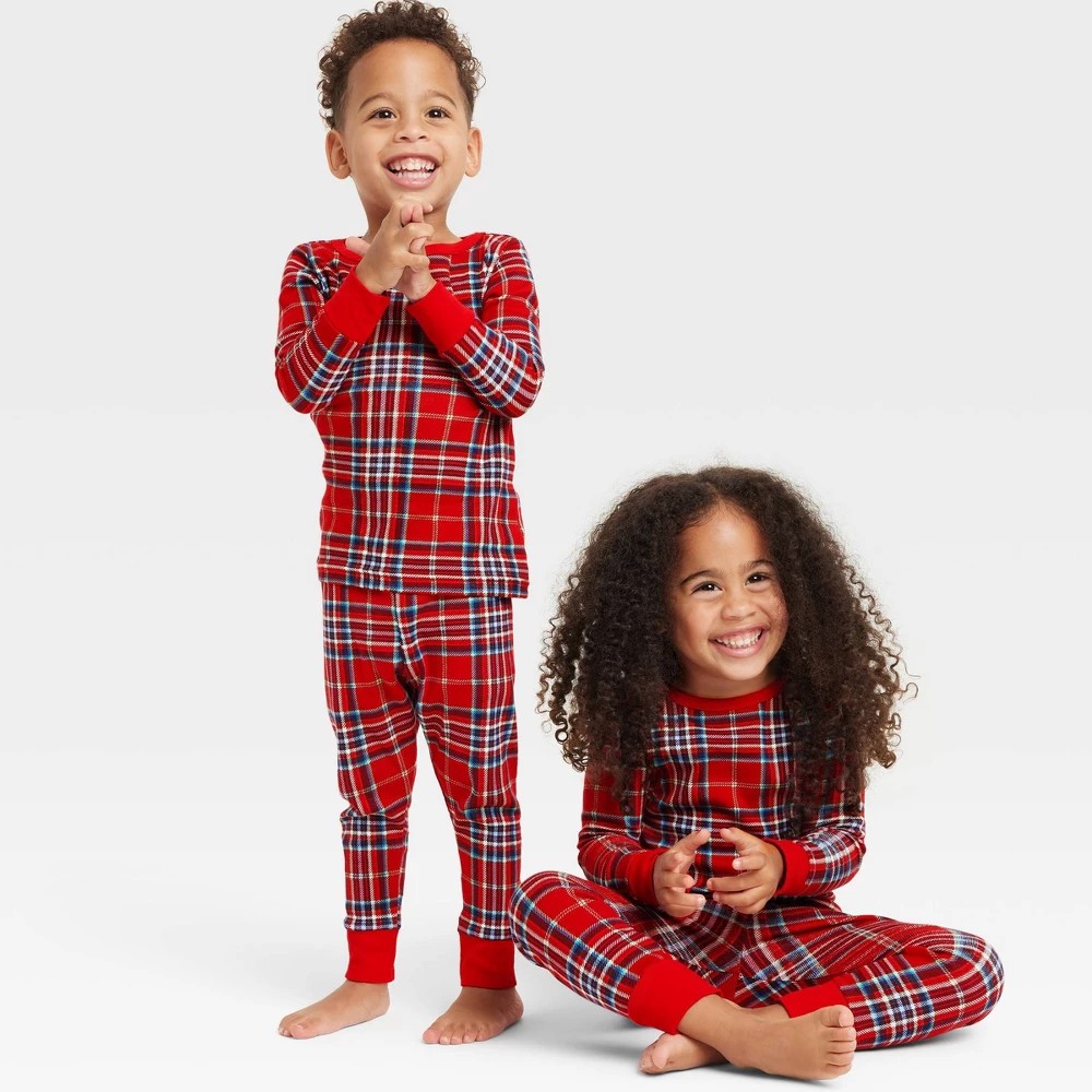 Toddler Plaid Cotton Ribbed Holiday Matching Family Pajama Set - Wondershop™ Red 3T
