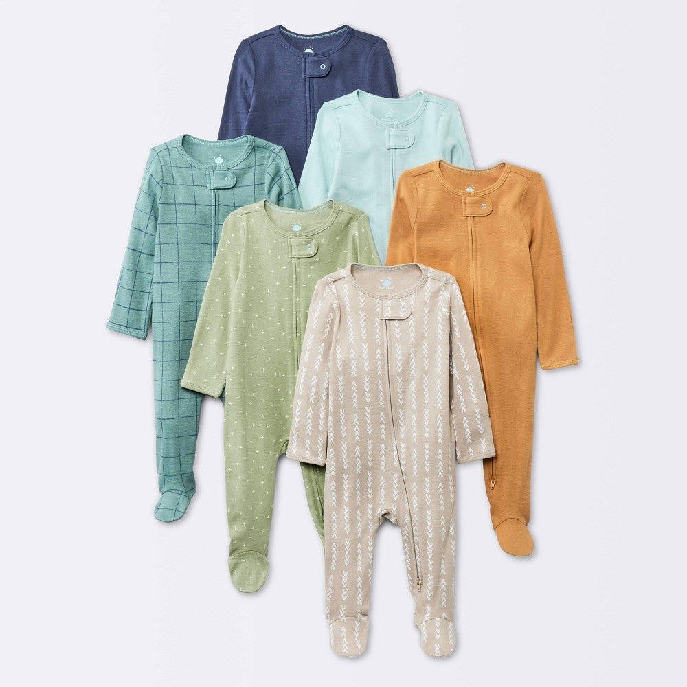 Cloud Island Cotton Sleep N' Play Blue 3-6M Footed Pajamas boys 6pack