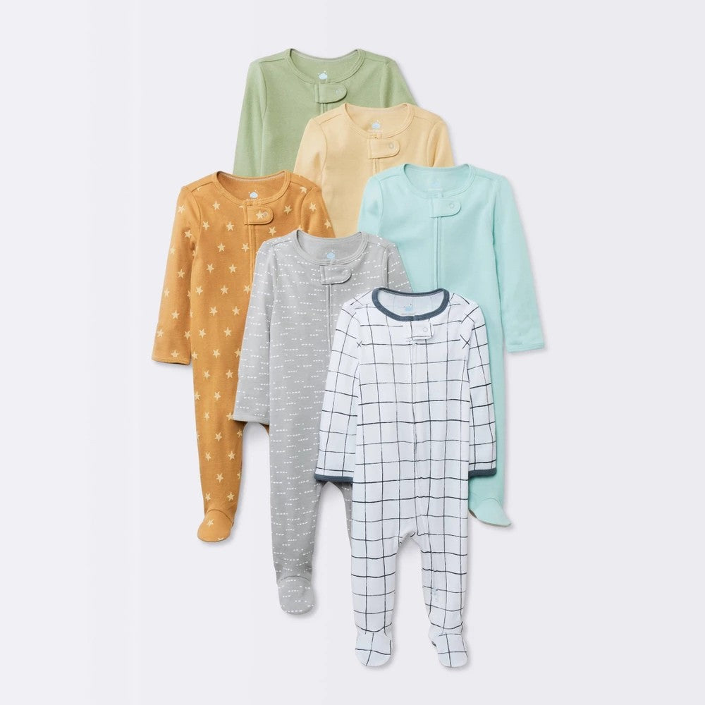 Baby Boys' 6pk Cotton Sleep N' Play - Cloud Island™ Yellow Newborn: Footed Pajamas, Inverted Zipper