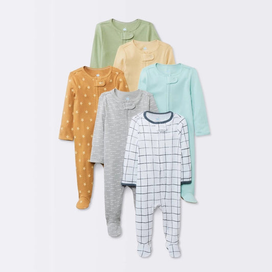 Baby Boys' 6pk Cotton Sleep N' Play - Cloud Island™ Yellow Newborn: Footed Pajamas, Inverted Zipper