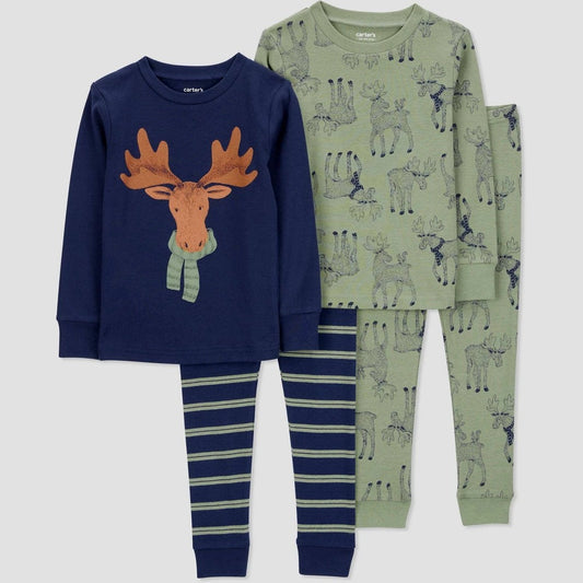 Carter's Just One You® Toddler Boys' 4pc Long Sleeve Moose Pajama Set - Green/Blue 2T