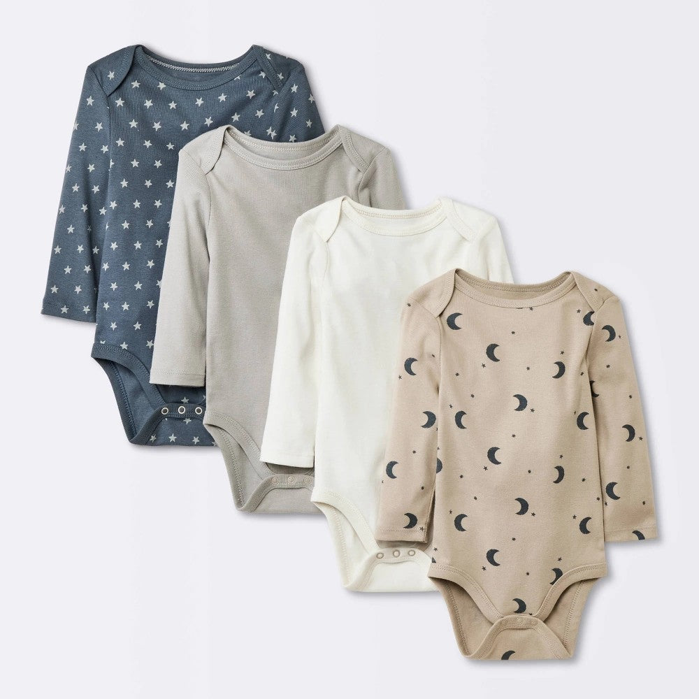 Cloud Island 4pk Long Sleeve Bodysuits Gray 3-6M Cotton boys