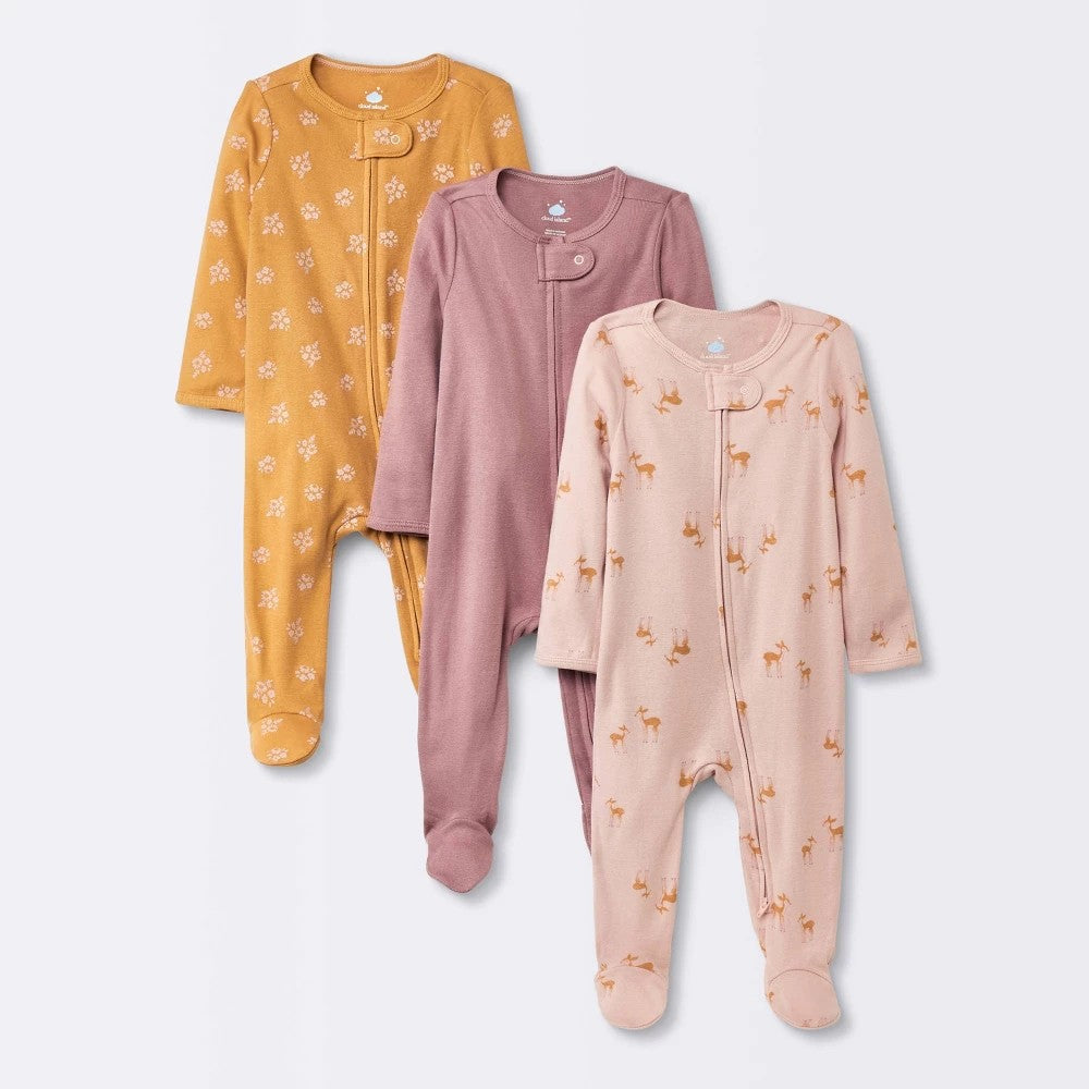 Cloud Island Baby Girls' Deer Sleep N' Play Yellow 6-9M