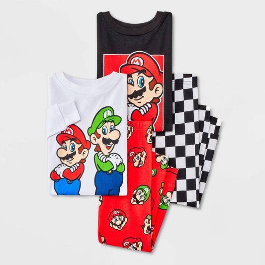 Toddler Boys' 4pc Snug Fit Super Mario Cotton Pajama Set - Red 4T