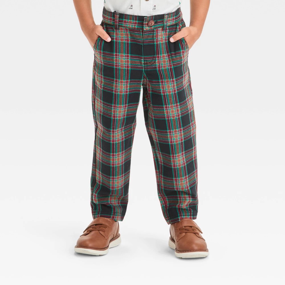Cat & Jack Toddler Boys' Plaid Twill Pants Black Size  5T