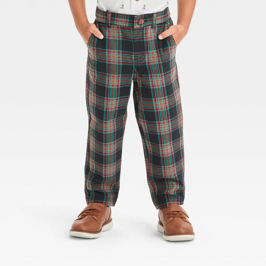 Cat & Jack Toddler Boys' Plaid Twill Pants Black Size  5T
