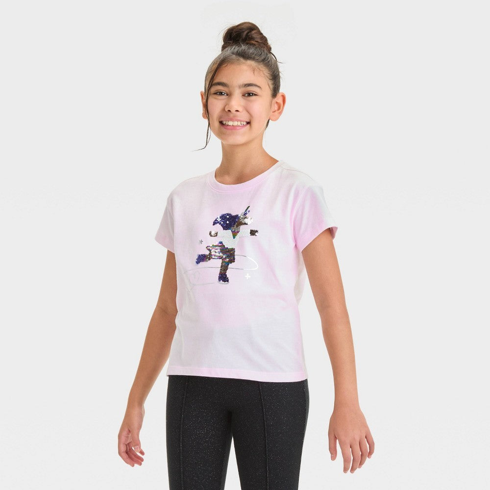 Cat & Jack Girls' Unicorn Skating T-Shirt Light Pink M