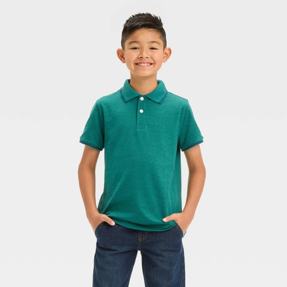 Boys' Short Sleeve Tipping Polo Shirt - Cat & Jack Dark Green M