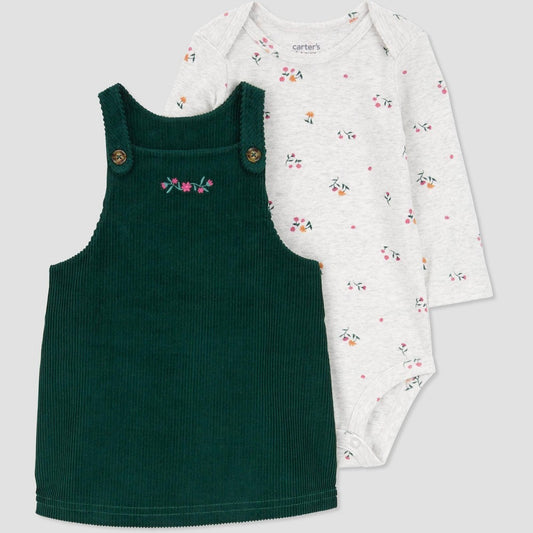Carter's Baby Girls' Floral Overalls Set Green, Size 3M