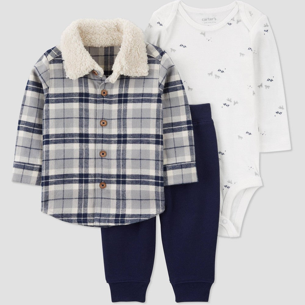 Carter's Baby Boys' Button-Down Top & Bottom Set 6M Gray/Blue
