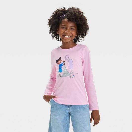 Cat & Jack Girls' Fashion Girl Graphic T-Shirt Pink M