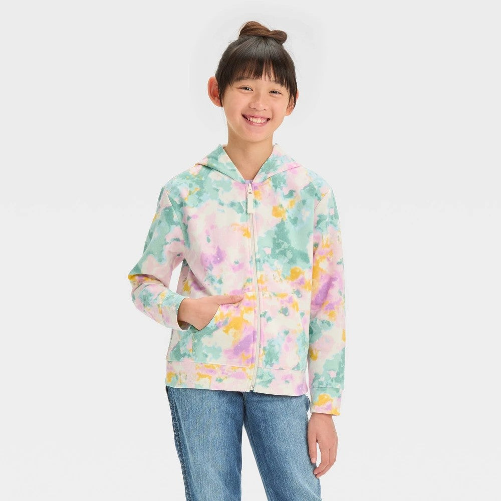 Cat & Jack Girls' Tie-Dye Fleece Hoodie Sweatshirt Size M