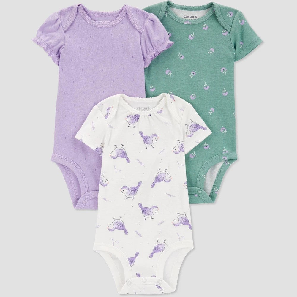 Carter's Baby Girls' Bodysuit, Purple, 3pc 12M