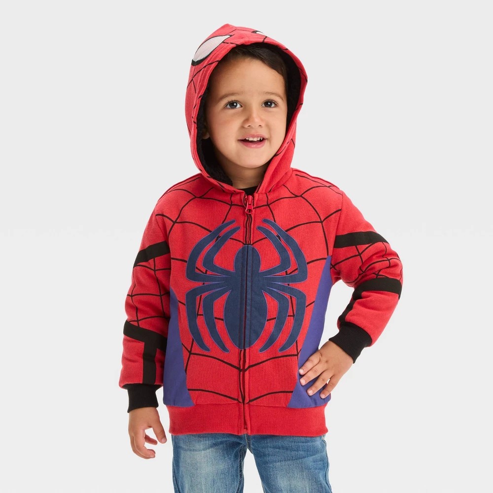 Spider-Man Toddler Boys Sherpa Hoodie Jacket 18M  Red