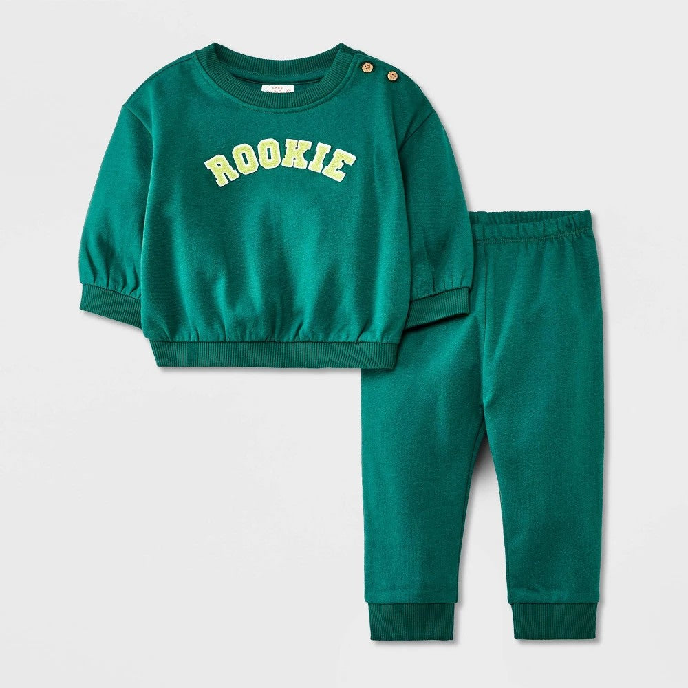 Baby Graphic Fleece Sweatshirt & Jogger Pants - Cat & Jack Dark Green 0-3M