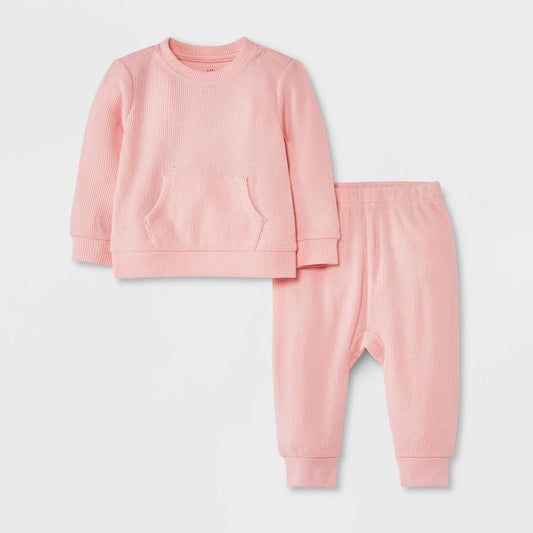 Baby Thermal Ribbed Top & Bottom Set - Cat & Jack™ Pink 3-6M