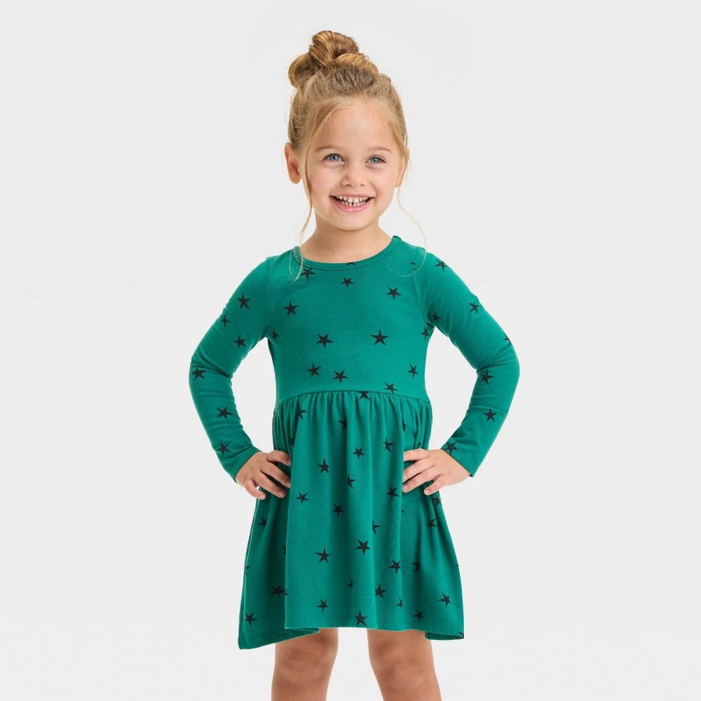Cat & Jack Toddler Girls' Star Dress Dark Green 4T
