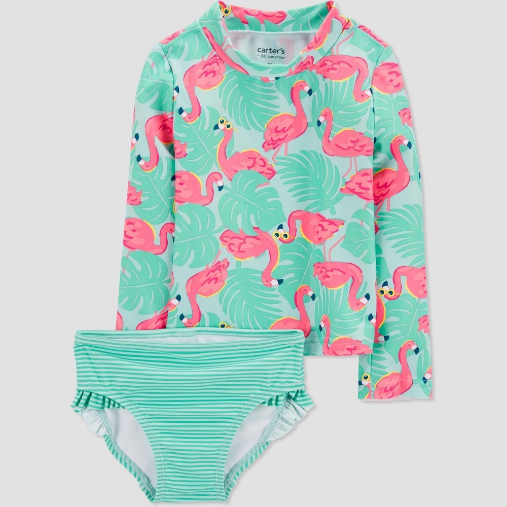 Carter's  2T Flamingo Rash Guard Set - Blue/Pink girl