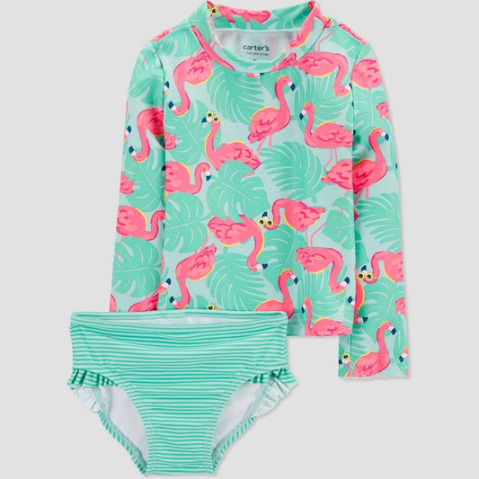 Carter's  2T Flamingo Rash Guard Set - Blue/Pink girl