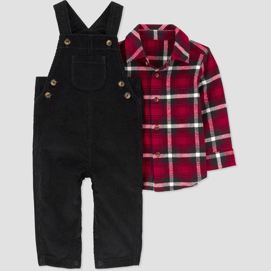 Carter's Just One You® Baby Boys' Plaid Denim Overalls Set - Red/Black 9M