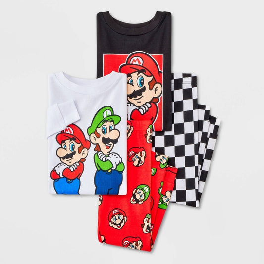 4pc Snug Fit Super Mario Cotton Pajama Set - Red 5T boys