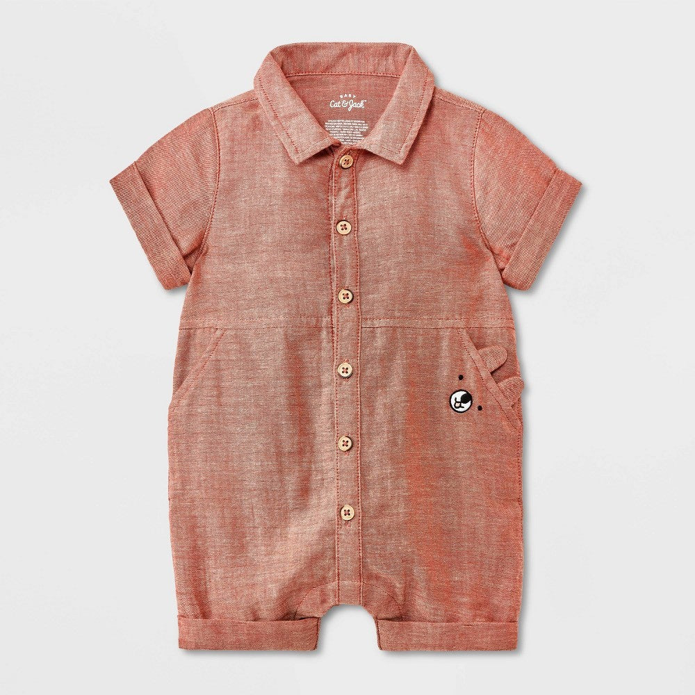 Baby Boys' Gauze Romper - Cat & Jack™ Brown 0-3M