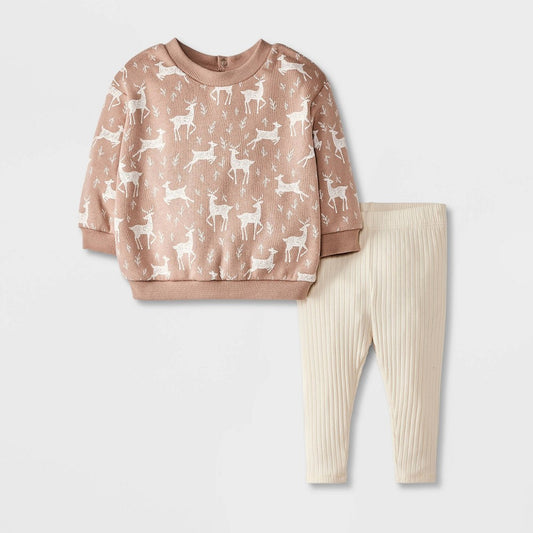 Grayson girl Newborn Deer Sweatshirt Set - Brown